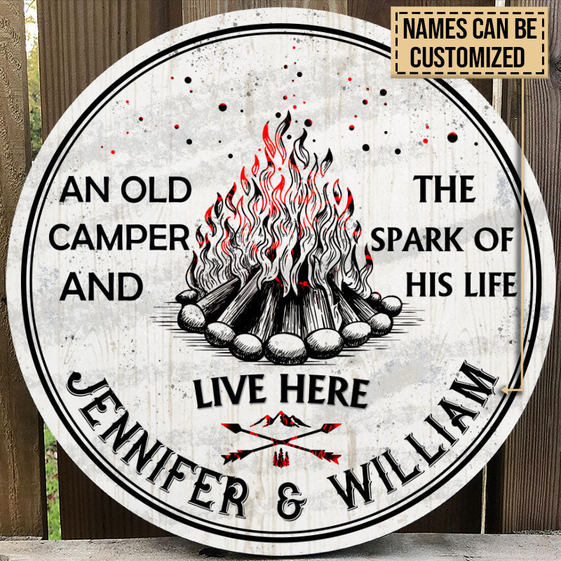 Personalized Camping Spark Of Life Customized Wood Circle Sign