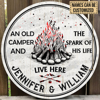 Personalized Camping Spark Of Life Customized Wood Circle Sign