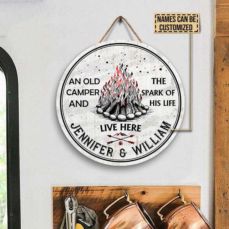 Personalized Camping Spark Of Life Customized Wood Circle Sign