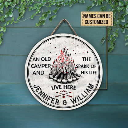Personalized Camping Spark Of Life Customized Wood Circle Sign