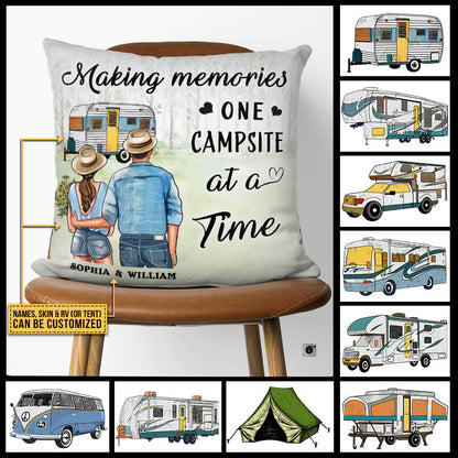 Personalized Camping Young Couple Making Custom Pillow