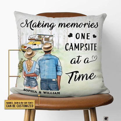 Personalized Camping Young Couple Making Custom Pillow