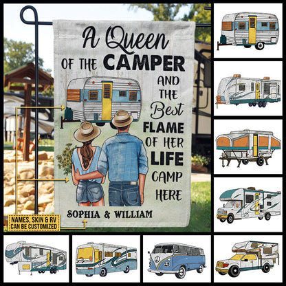 Personalized Camping Young Couple Queen Camper Custom Flag