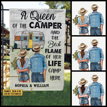 Personalized Camping Young Couple Queen Camper Custom Flag