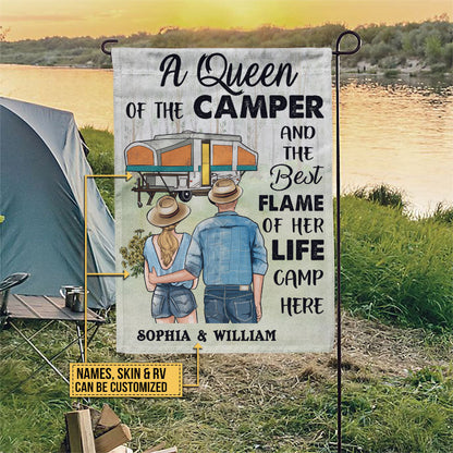 Personalized Camping Young Couple Queen Camper Custom Flag