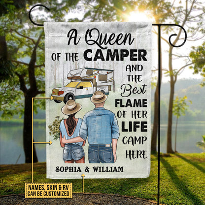 Personalized Camping Young Couple Queen Camper Custom Flag