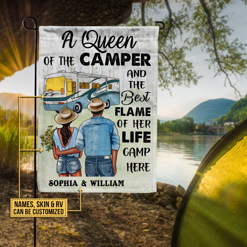 Personalized Camping Young Couple Queen Camper Custom Flag