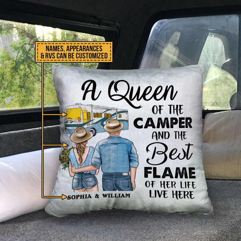 Personalized Camping Young Couple Queen Camper Customized Pillow