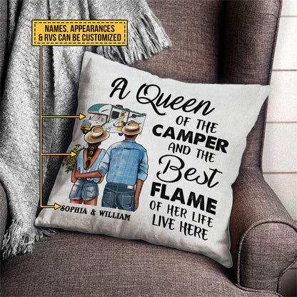 Personalized Camping Young Couple Queen Camper Customized Pillow