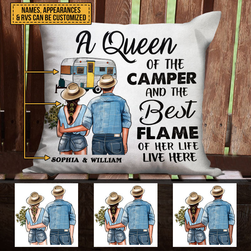 Personalized Camping Young Couple Queen Camper Customized Pillow