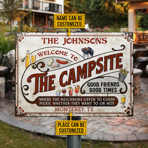 Personalized Campsite Grilling Red Listen To The Good Music Custom Classic Metal Signs
