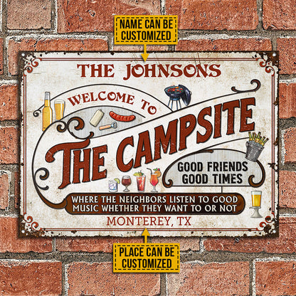 Personalized Campsite Grilling Red Listen To The Good Music Custom Classic Metal Signs