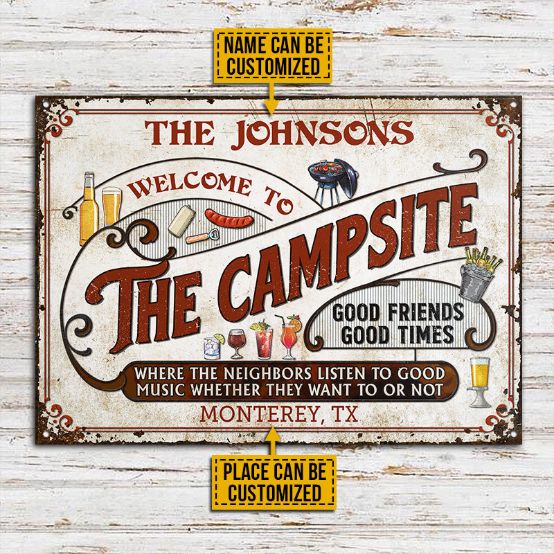 Personalized Campsite Grilling Red Listen To The Good Music Custom Classic Metal Signs