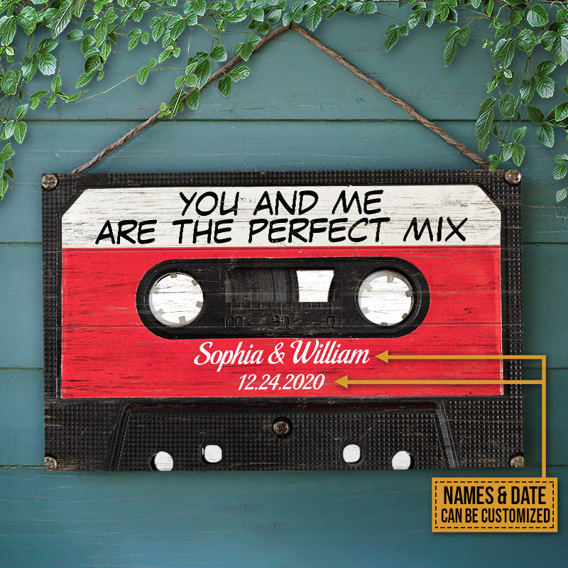 Personalized Cassette Tape Couple The Perfect Mix Custom Wood Rectangle Sign