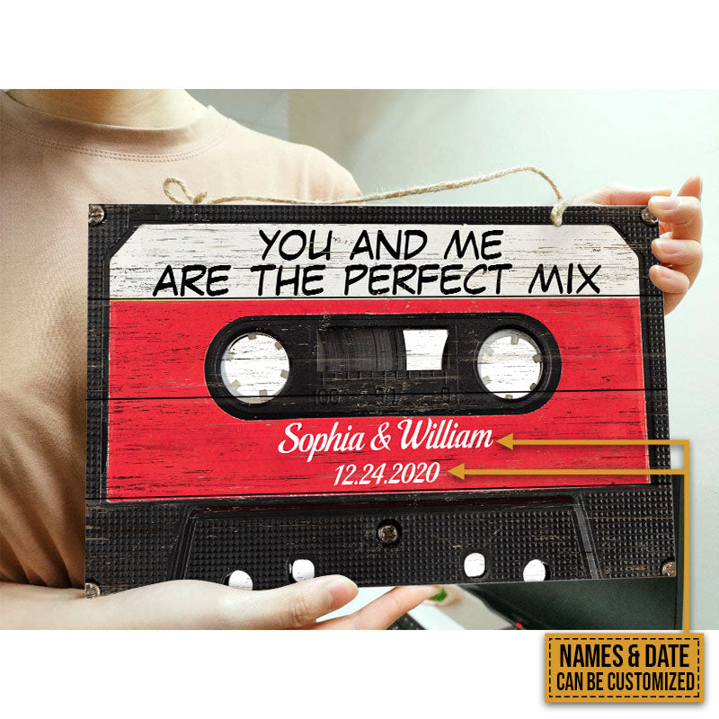 Personalized Cassette Tape Couple The Perfect Mix Custom Wood Rectangle Sign