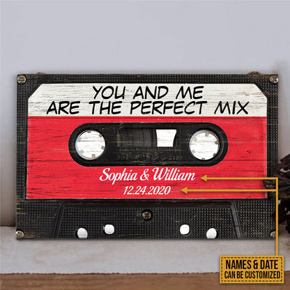 Personalized Cassette Tape Couple The Perfect Mix Custom Wood Rectangle Sign