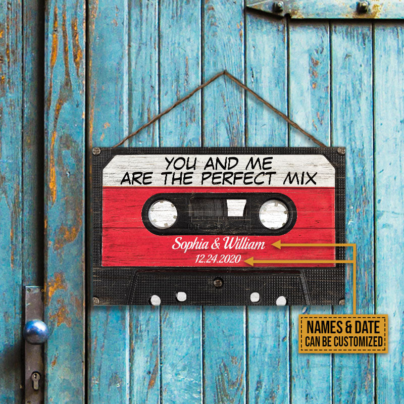 Personalized Cassette Tape Couple The Perfect Mix Custom Wood Rectangle Sign
