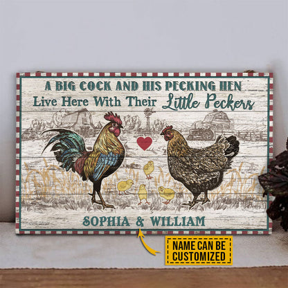 Personalized Chicken Couple Live Here With Customized Wood Rectangle Sign