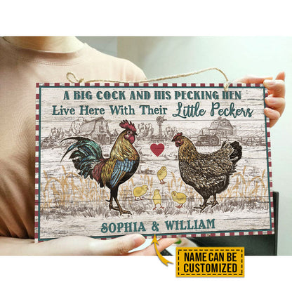 Personalized Chicken Couple Live Here With Customized Wood Rectangle Sign
