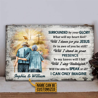 Personalized Christian Old Couple I Can Only Imagine Custom Wood Rectangle Sign