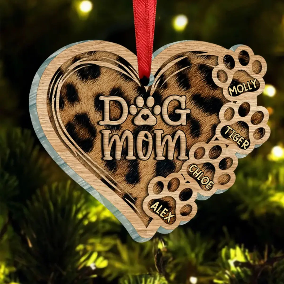 Personalized Christmas Dog Mom Heart Wood Ornament NVL14OCT21CT2 ornament The Next Custom Gift