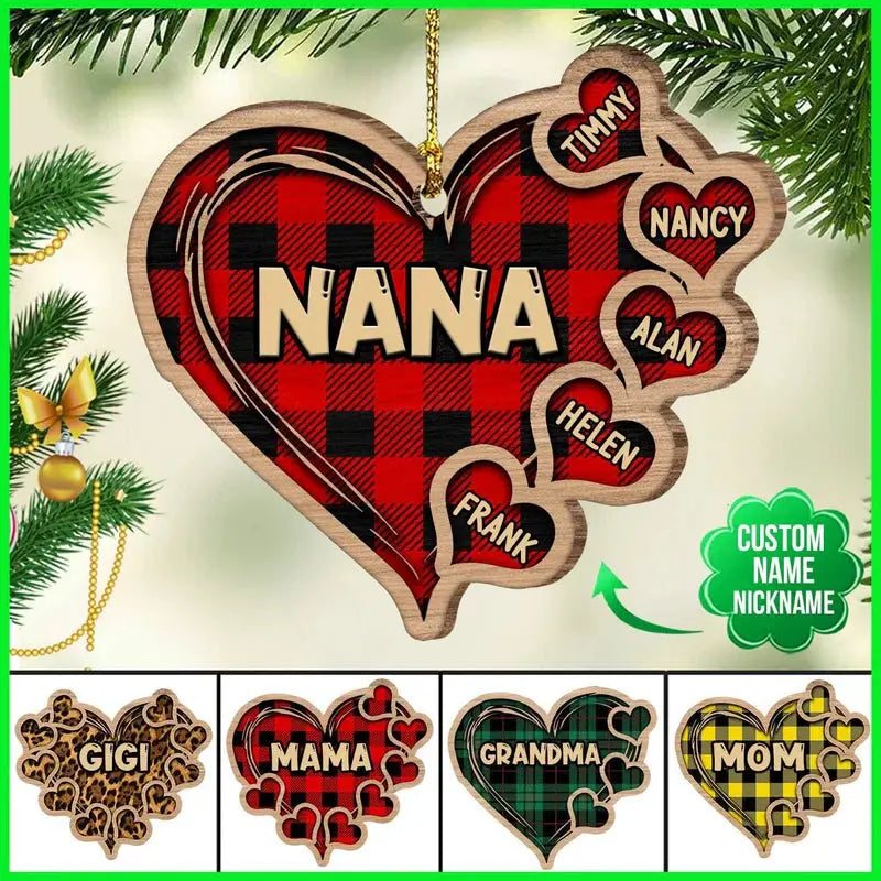 Personalized Christmas Grandma Heart Wood Ornament NVL18OCT21CT2 ornament The Next Custom Gift