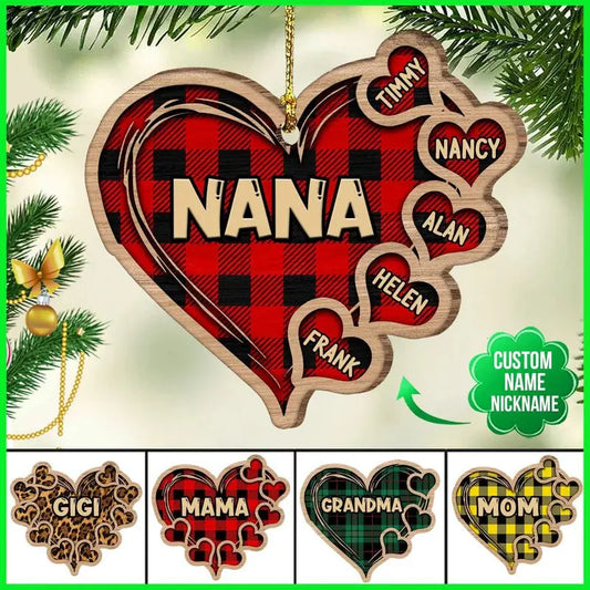 Personalized Christmas Grandma Heart Wood Ornament NVL18OCT21CT2 ornament The Next Custom Gift