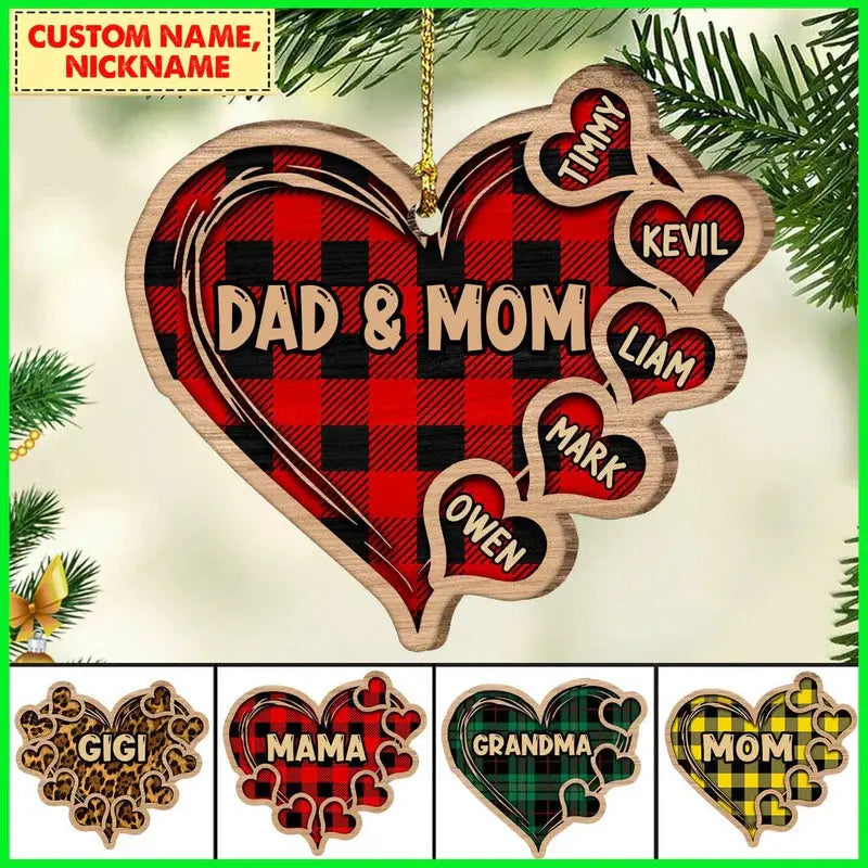 Personalized Christmas Grandma Heart Wood Ornament NVL18OCT21CT2 ornament The Next Custom Gift