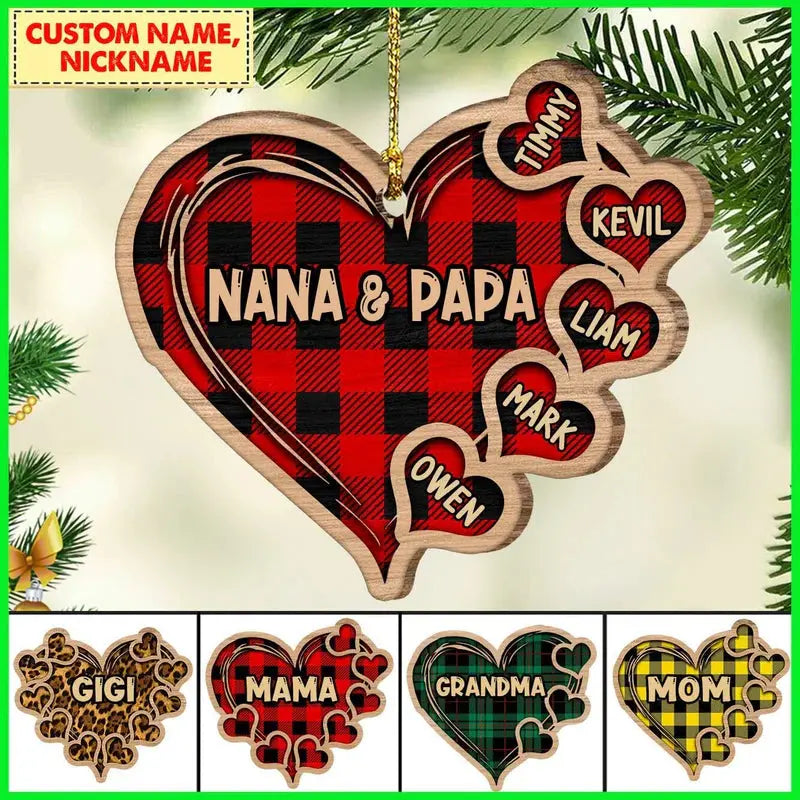 Personalized Christmas Grandma Heart Wood Ornament NVL18OCT21CT2 ornament The Next Custom Gift