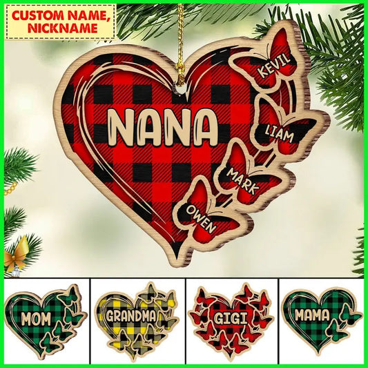 Personalized Christmas Mom Grandma Butterfly Heart Wood Ornament ornament The Next Custom Gift