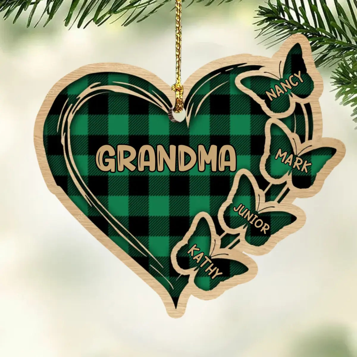 Personalized Christmas Mom Grandma Butterfly Heart Wood Ornament ornament The Next Custom Gift