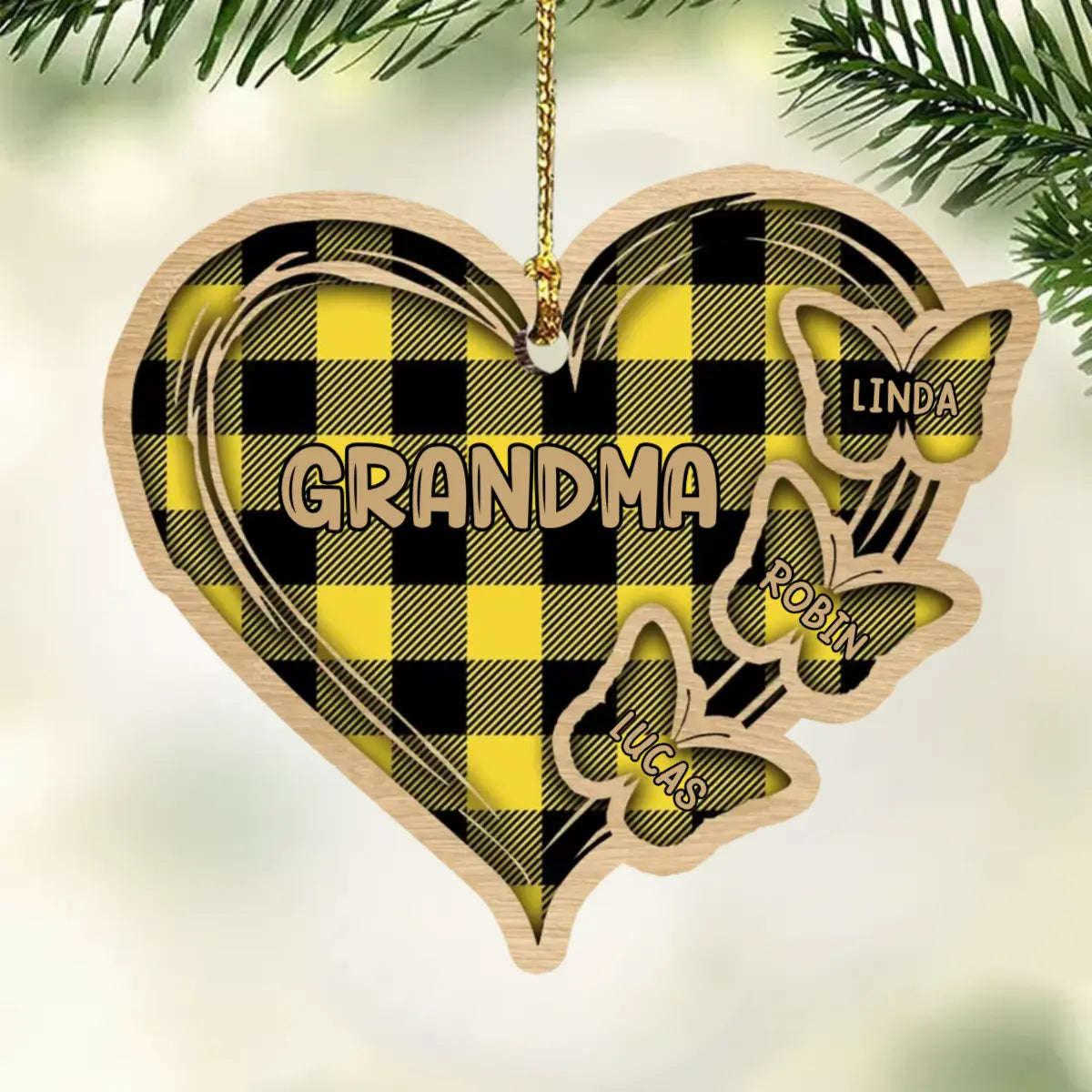 Personalized Christmas Mom Grandma Butterfly Heart Wood Ornament ornament The Next Custom Gift