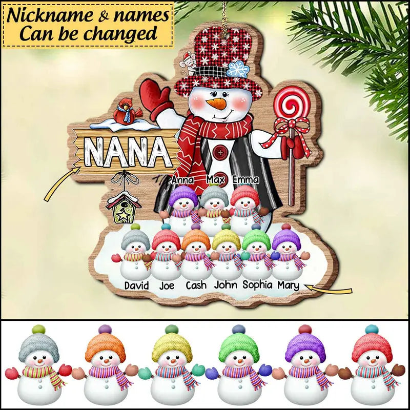 Personalized Christmas Snowman Grandma Nana Mom Wood Ornament ornament The Next Custom Gift