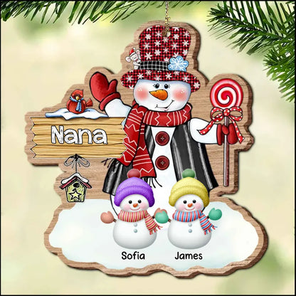 Personalized Christmas Snowman Grandma Nana Mom Wood Ornament ornament The Next Custom Gift