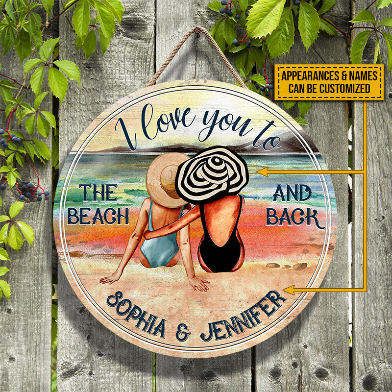 Personalized Couple Beach I Love You Custom Wood Circle Sign