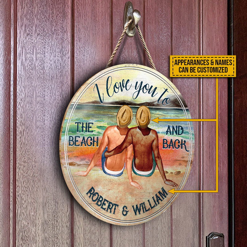 Personalized Couple Beach I Love You Custom Wood Circle Sign
