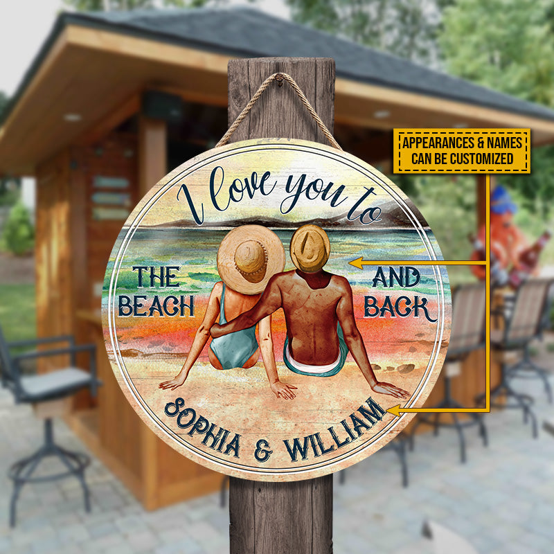 Personalized Couple Beach I Love You Custom Wood Circle Sign