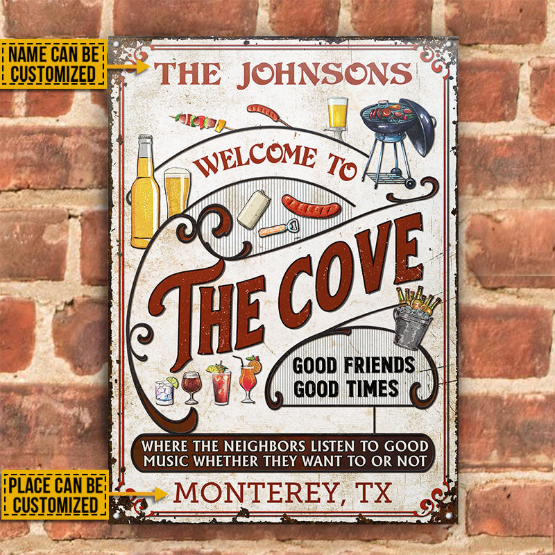 Personalized Cove Grilling Red Listen To The Good Music Vertical Custom Classic Metal Signs