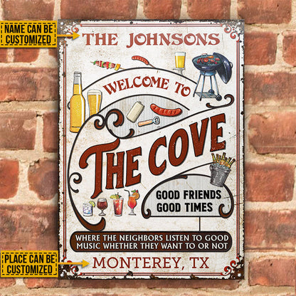 Personalized Cove Grilling Red Listen To The Good Music Vertical Custom Classic Metal Signs