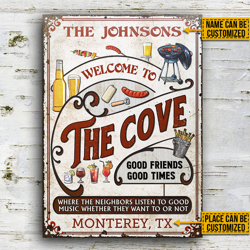 Personalized Cove Grilling Red Listen To The Good Music Vertical Custom Classic Metal Signs