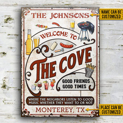 Personalized Cove Grilling Red Listen To The Good Music Vertical Custom Classic Metal Signs