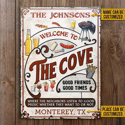 Personalized Cove Grilling Red Listen To The Good Music Vertical Custom Classic Metal Signs