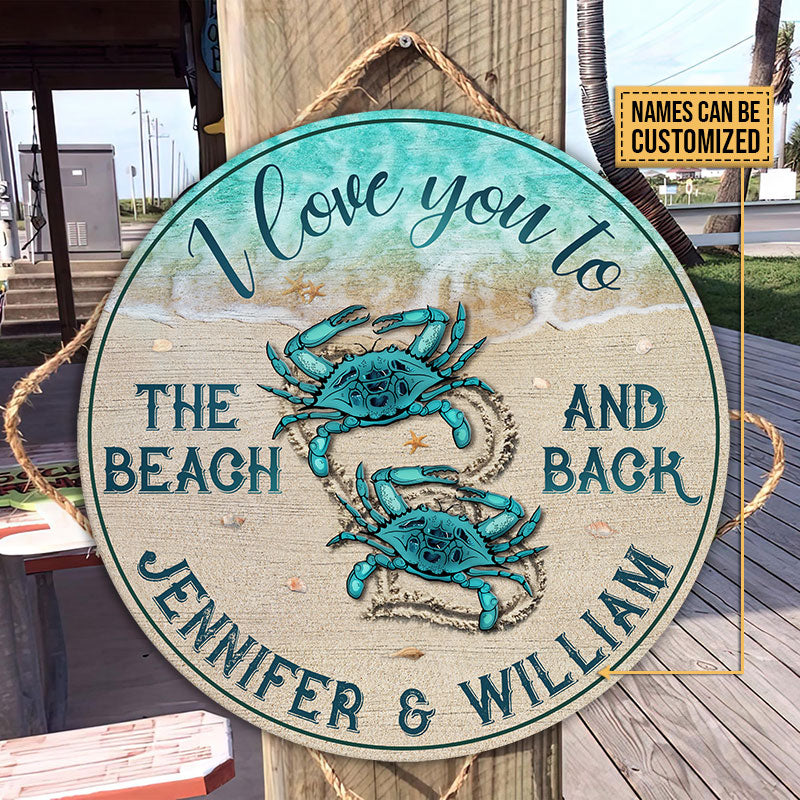 Personalized Crab To The Beach And Back Customized Wood Circle Sign