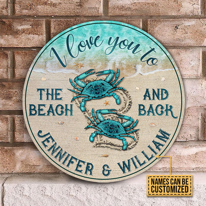 Personalized Crab To The Beach And Back Customized Wood Circle Sign
