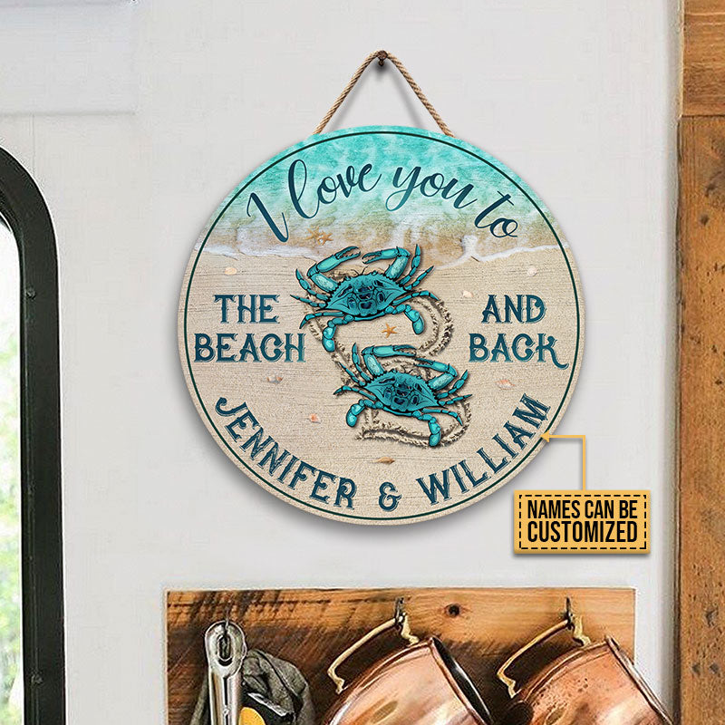 Personalized Crab To The Beach And Back Customized Wood Circle Sign