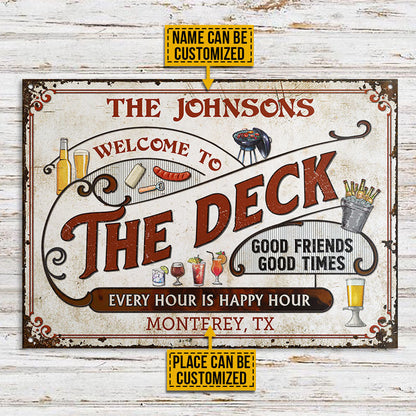 Personalized Deck Grilling Red Happy Hour Custom Classic Metal Signs