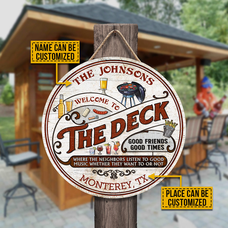 Personalized Deck Grilling Red Listen To The Good Music Vertical Custom Wood Circle Sign