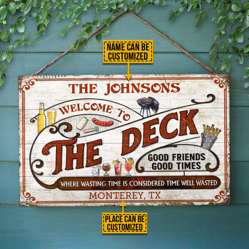 Personalized Deck Grilling Red Where Wasting Time Custom Wood Rectangle Sign