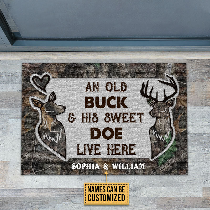 Personalized Deer An Old Buck And His Doe Custom Doormat