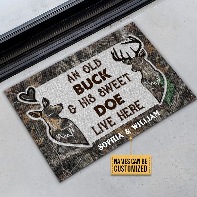 Personalized Deer An Old Buck And His Doe Custom Doormat